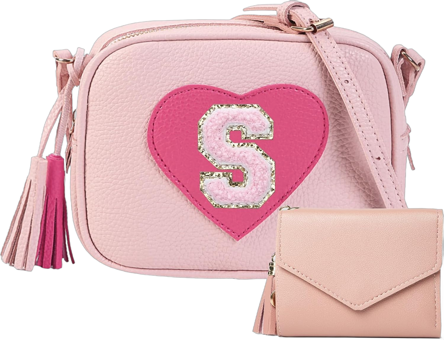 Little Girls Purse, Kids Heart Purse, Cute Crossbody Bag with Small Teens Girls Wallet Gift Pink S