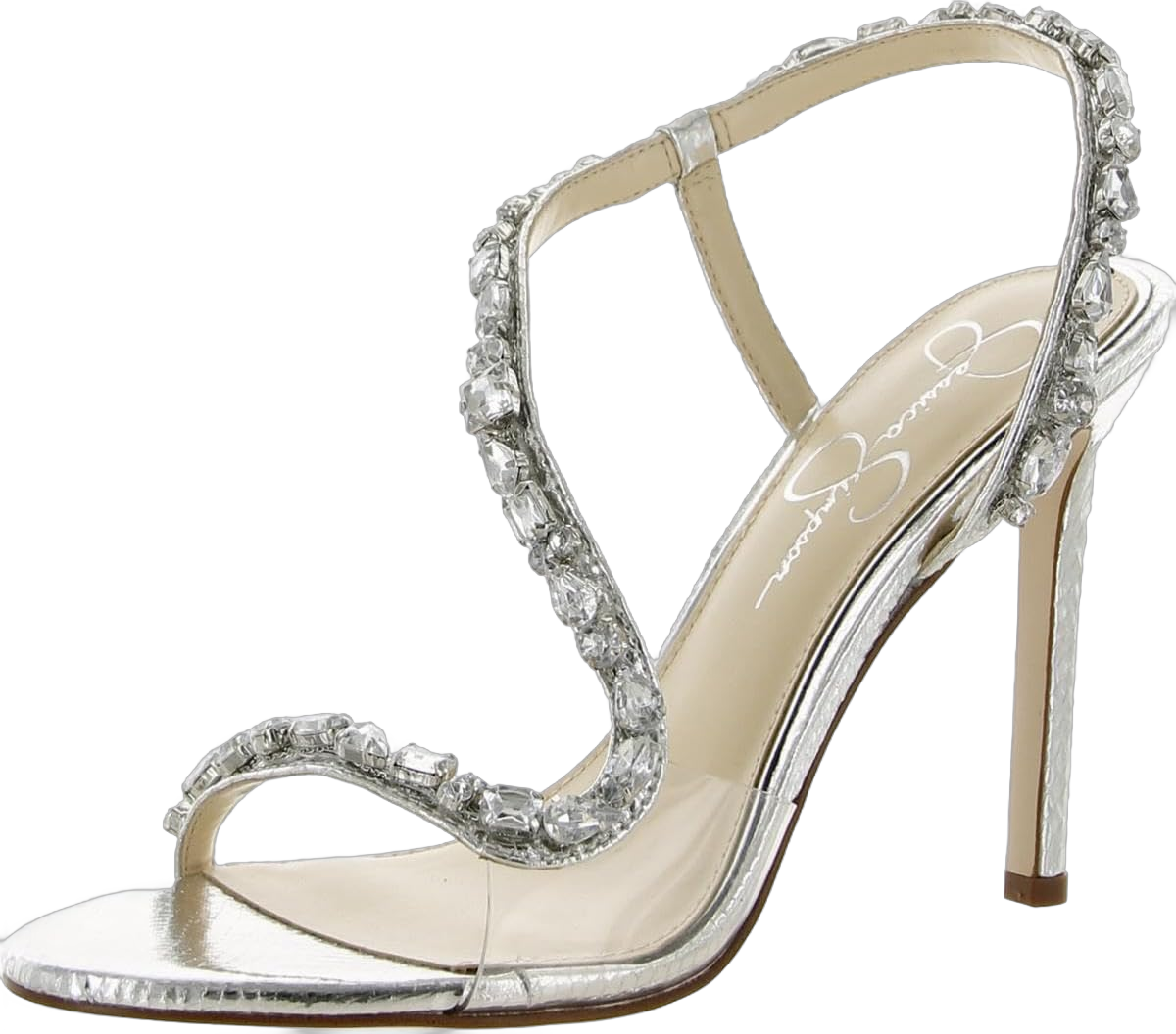 Jessica Simpson Women's Jaycin Embellished Heeled Sandal, Silver/Clear, 7