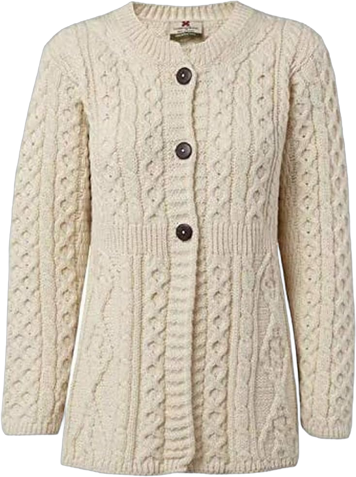 Carriag Donn Aran Sweater Made in Ireland for Women Merino Wool a Line Cardigan Small Natural