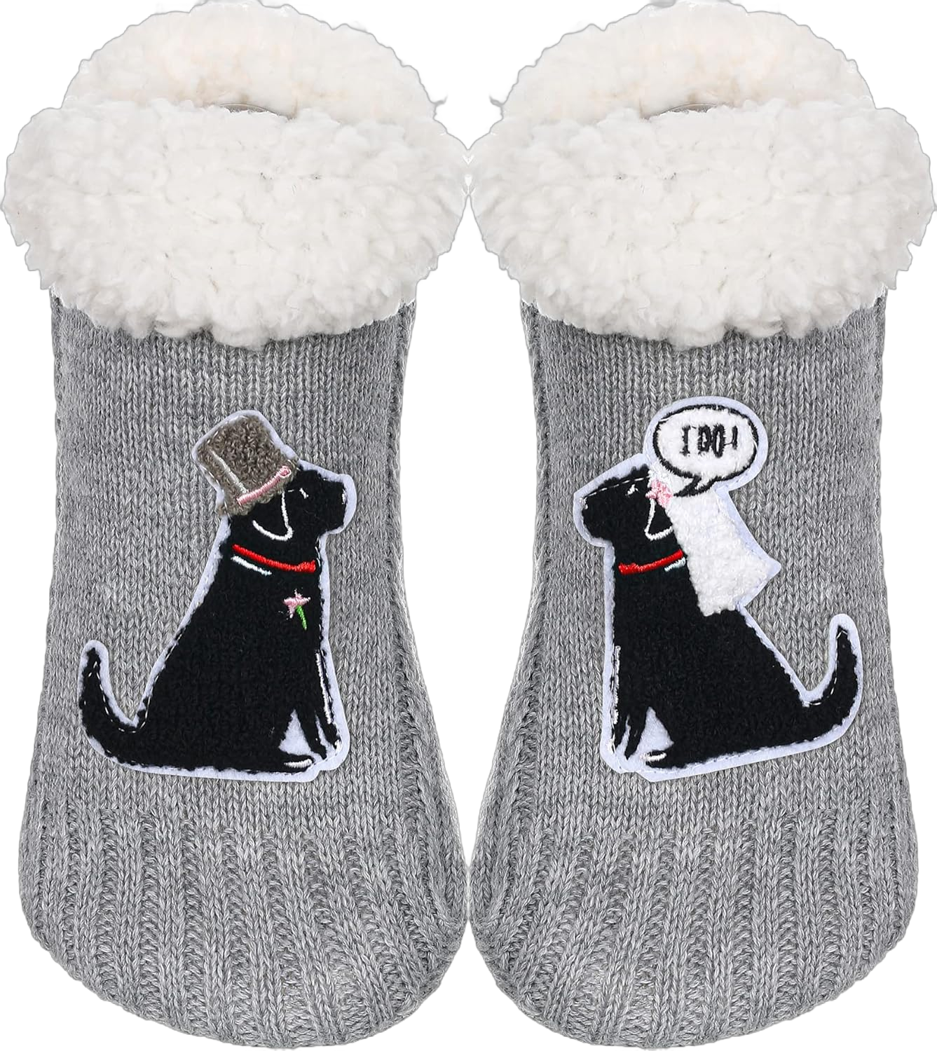 ZYZX Dog Pattern Slipper Socks with Grips Winter Knit Fleece-lined Warm Cute Fuzzy Socks Non Slip Cozy Soft Funny Fluffy House Socks Gifts One Size Dog-labrador Weding