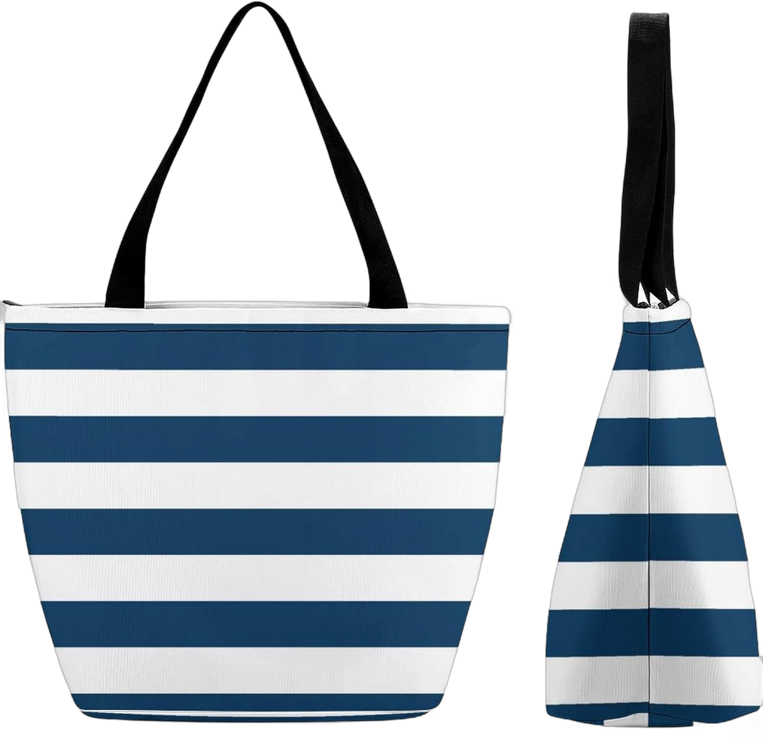 Niapessel Tote Bag Navy Blue And White Striped Pattern Beach Travel Reusable Grocery Shopping Aesthetic Portable Storage HandBags Purse with Zipper Large for Women Girls