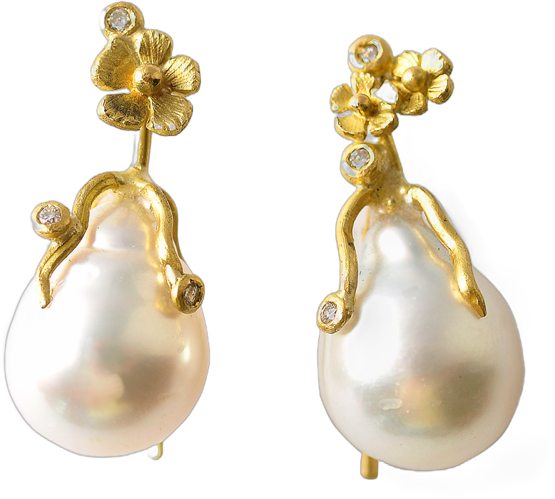 Lene Vibe 18KYG Baroque Pearl Flower Drop Earrings