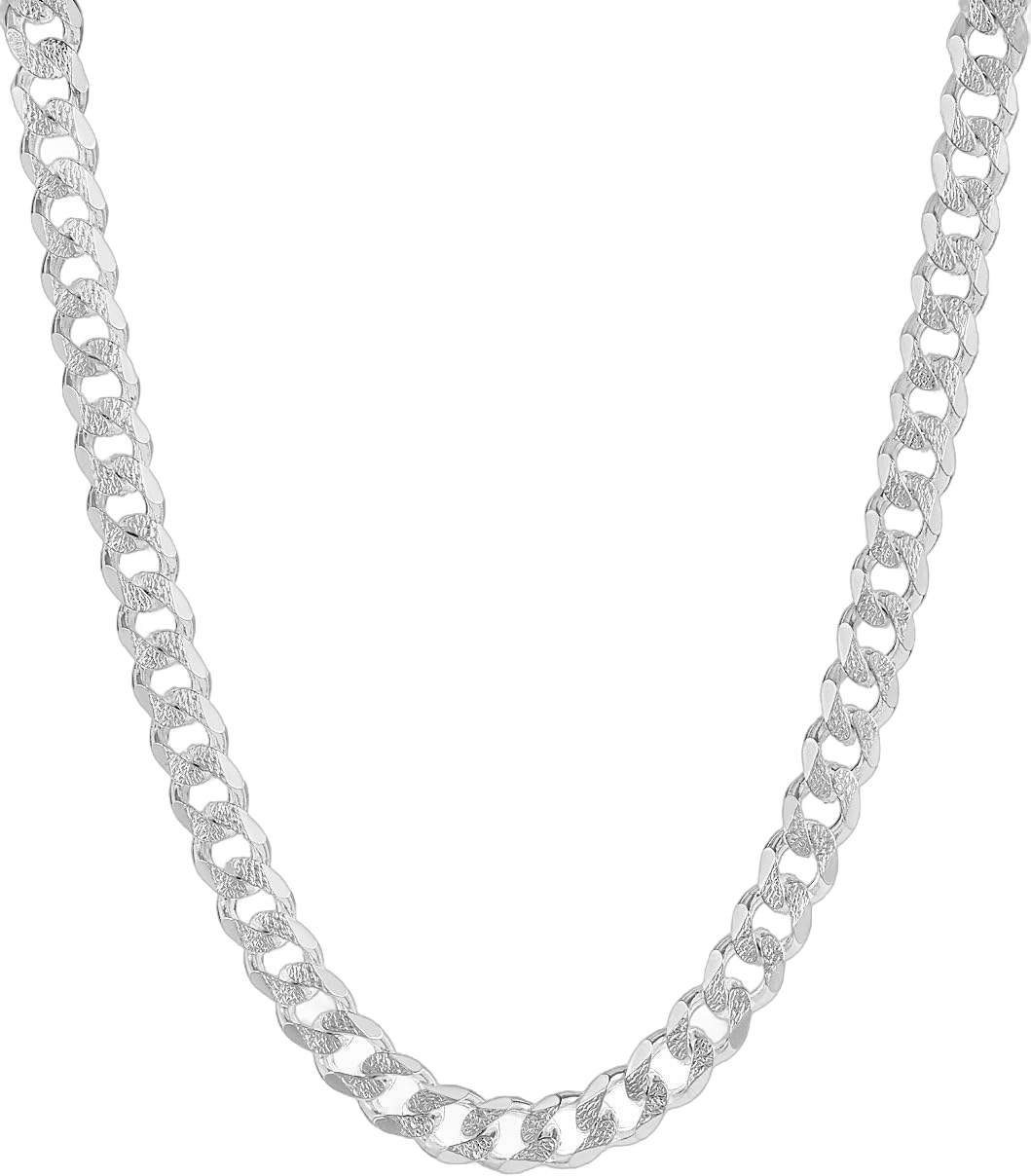 Men's 8.9mm .925 Sterling Silver Diamond-Cut Flat Cuban Link Curb Chain Necklace 30.0 Inches