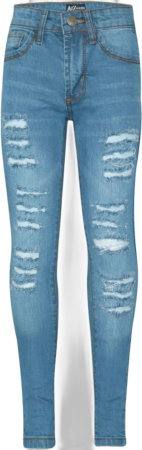 A2Z 4 Kids Girls Denim Jeans Ripped Comfort Skinny Stretchy Jeans - Girls Jeans JN28 Light Blue 13-14