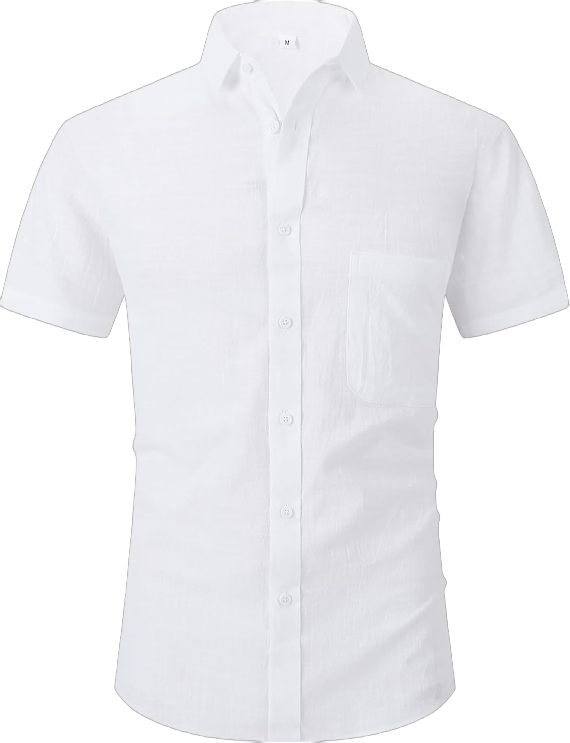 Men's Cotton Linen Beach Summer Shirts Casual Stylish Short Sleeve Button Down Regular Fit Dress Tops with Pocket X-Large White