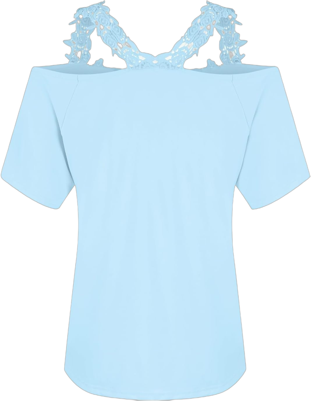Lace Crochet Cold Shoulder Tops for Women Trendy Summer Short Sleeve Tunic Shirts Casual Loose Shirt, XS, 5XL 3X-Large Bg Sky Blue