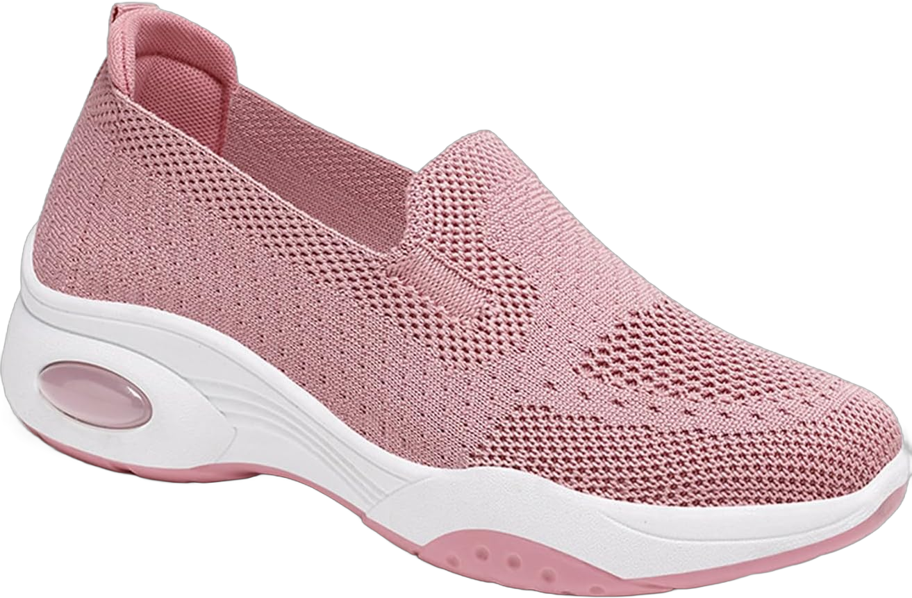 Womens Knit Mesh Damping Sneakers Round Toe Breathable Lightweight Arch Support Slip On Non-Slip Soft Platform Air Cushion Shoes Nurse Work Shoes 6 Pink