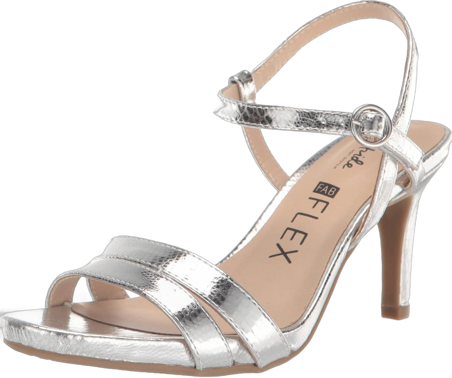 Lifestride Women's Miracle Strappy Heeled Sandal 7 Wide Silver Metallic