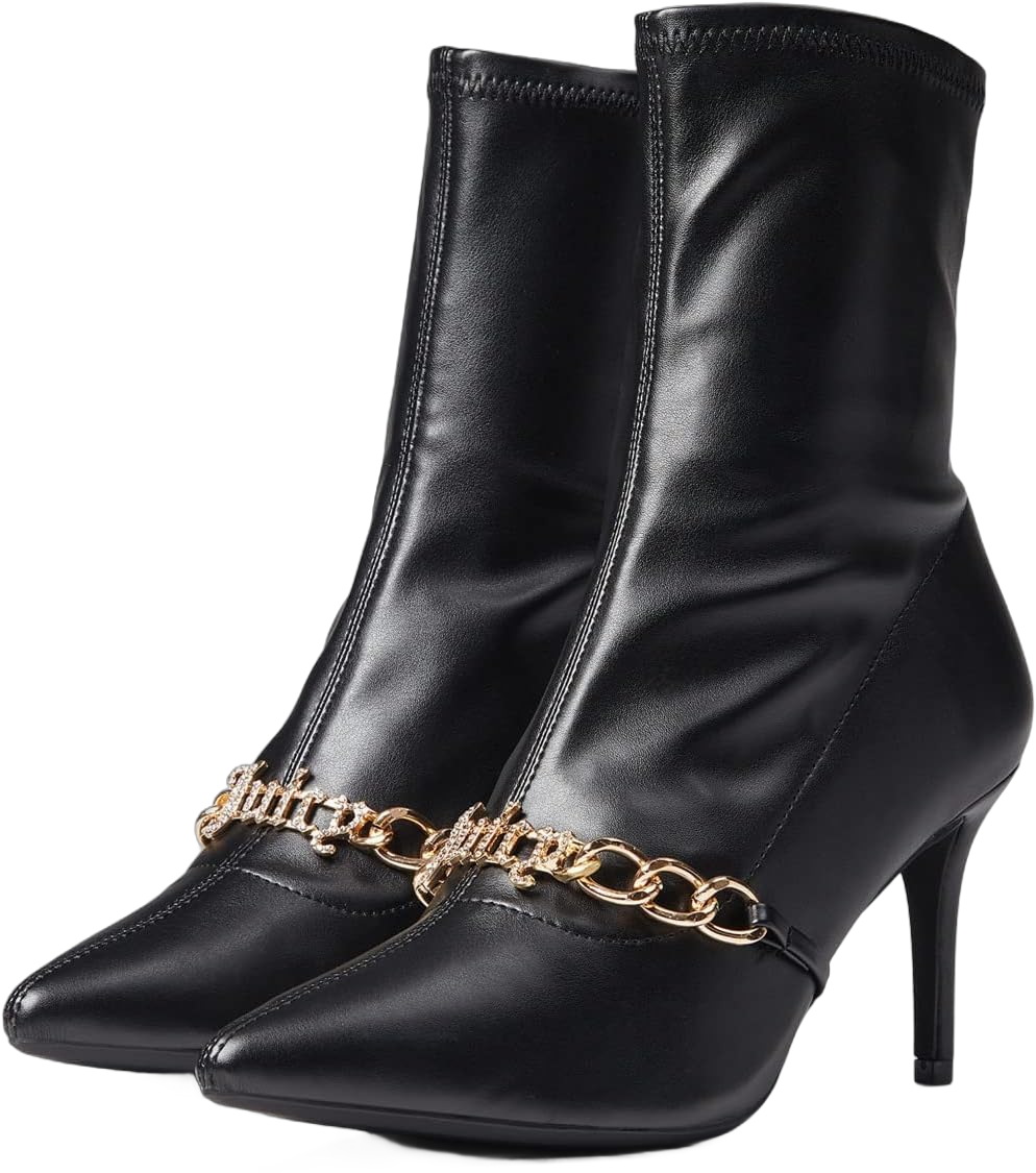 Juicy Couture Women's High Heel Ankle Booties with Closed Pointed Toe - Stylish Stiletto Dress Boots 7 Tyme Black Smooth