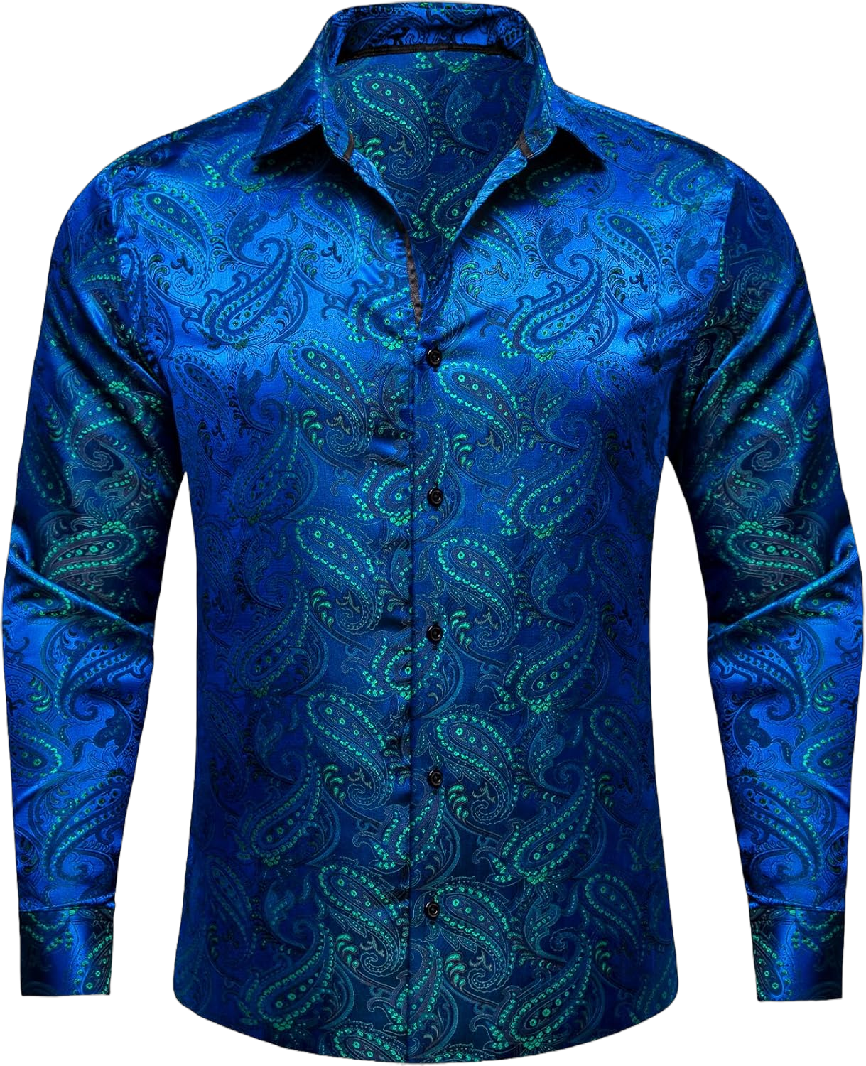 Barry.Wang Fashion Men Shirts Silk Paisley Flower Long Sleeve Dress Shirt for Wedding/Formal/Casual Button Down