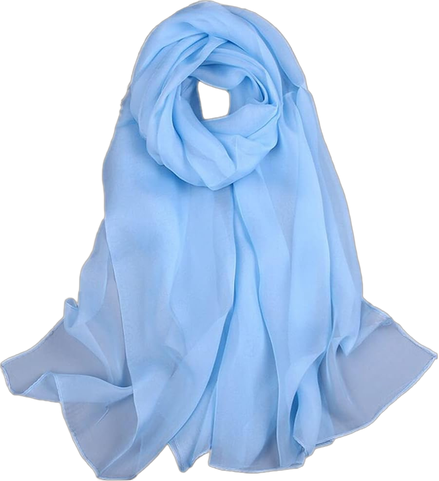 100% Mulberry Silk Chiffon Scarf Solid Color Large for Women, Long Lightweight Silk Shawl Wrap Light Blue