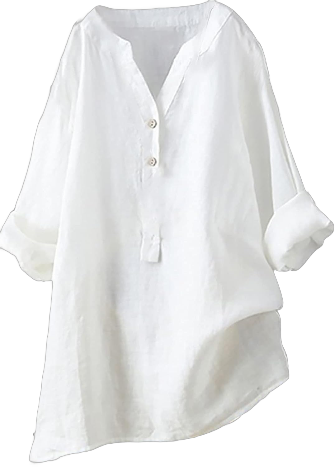 Casual Linen Blouses for Women Long Sleeve V Neck Button Up Shirts Comfy Loose Tunics Blouses Ladies Linen Blouse Top 4X-Large White