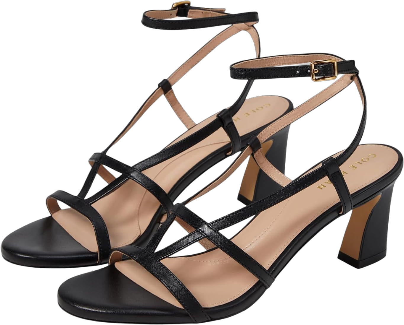 Cole Haan Women's Amber Strappy Sandals Heeled 6 Black Leather