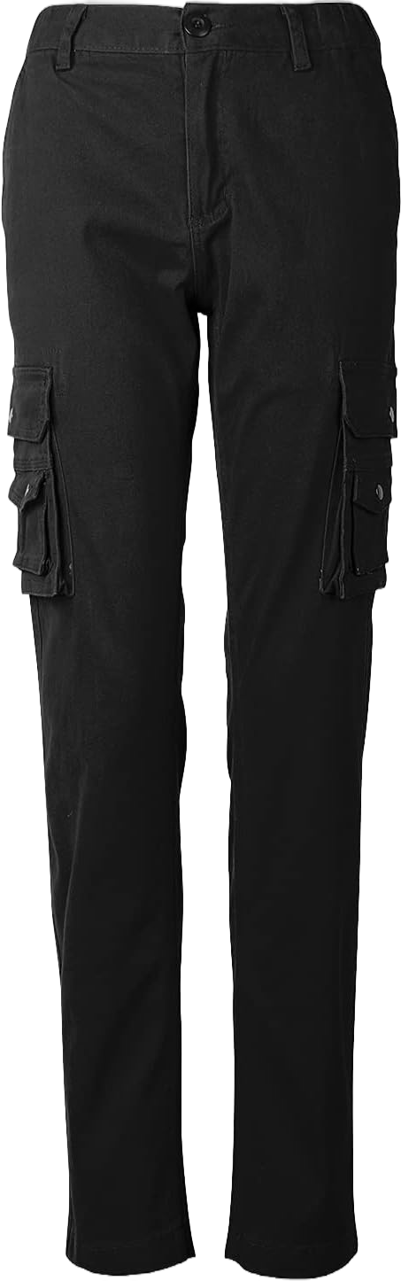 Aeslech Women's Cotton Stretch Casual Cargo Pants Como Combat Straight Leg with Multi Pockets 8 Black