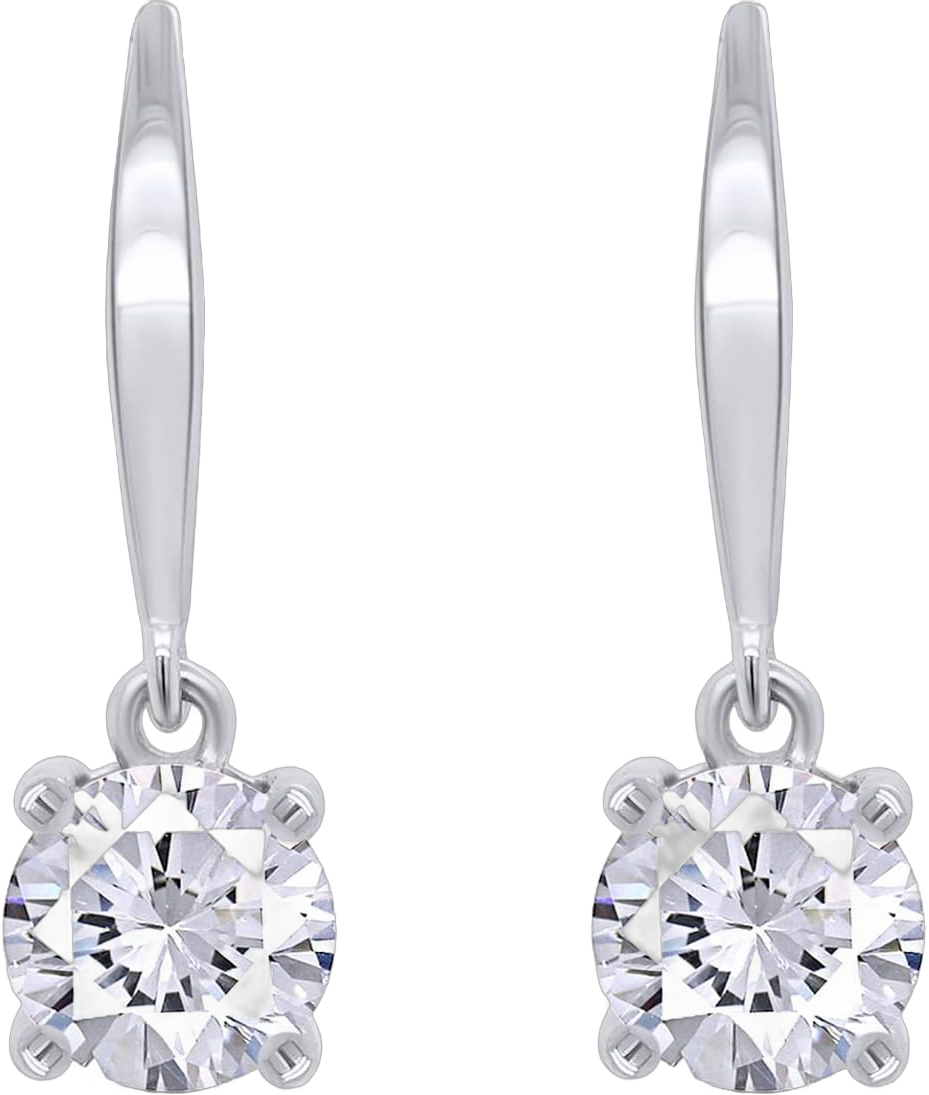 2-4CT Moissanite Dangle Earrings, D Color Ideal Cut Lab Created Moissanite Diamond 925 Sterling Silver 4 Prong Earrings for Women 2 Cttw 18K White Gold Over